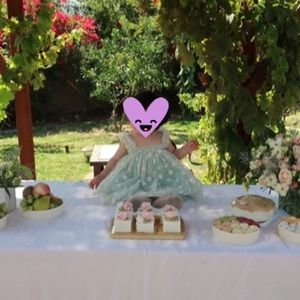 Mint Green Daisy Tulle Strappy Dress with Lining